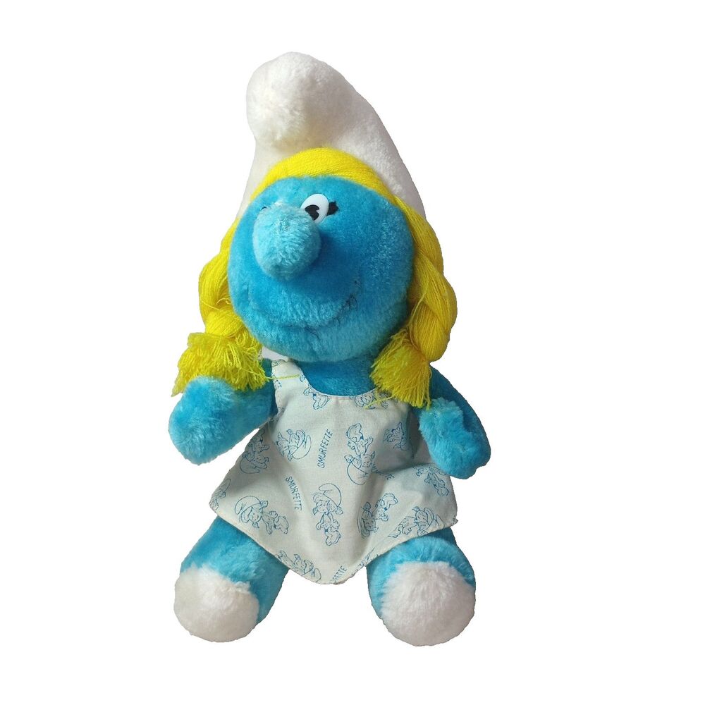 Vintage Wallace Berrie Smurfette Plush Doll 1981 Peyo Yellow Hair 10" Toy
